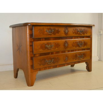 ANTICO COMÒ CANTERANO INTARSIATO LEGNO NOCE 3 CASSETTI 1700 MOBILE CASSETTONE 