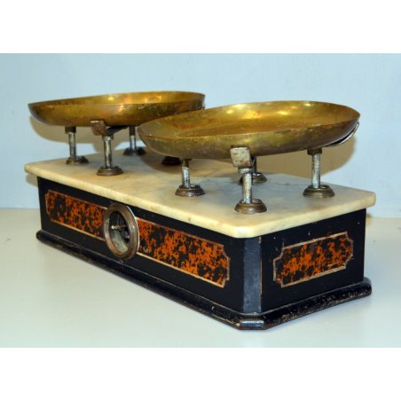 ANTICA BILANCIA 2 PIATTI CUCINA PESA LEGNO OTTONE EPOCA SABAUDA META 800 RADICA 