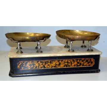 ANTICA BILANCIA 2 PIATTI CUCINA PESA LEGNO OTTONE EPOCA SABAUDA META 800 RADICA 