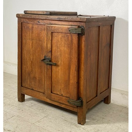 ANTICO MOBILE GHIACCIAIA LEGNO LARICE PRIMI 1900 VINTAGE FRIGORIFERO DISPENSA 
