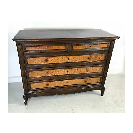 ANTICO COMÒ LEGNO NOCE RADICA OLMO 4 CASSETTI CASSETTONE LASTRONATO EPOCA 1900