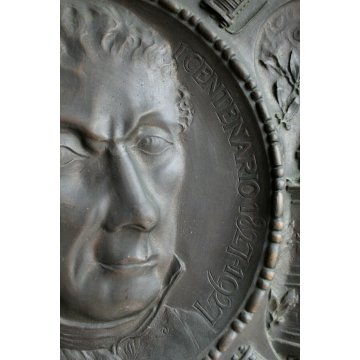 ANTICO PIATTO COMMEMORATIVO Centenario Alessandro Volta 1927 BASSORILIEVO BRONZO