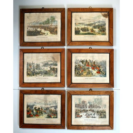 SET 6 QUADRI ANTICA STAMPA LITOGRAFIA ACQURELLATA  Battaglia Indipendenza Italia