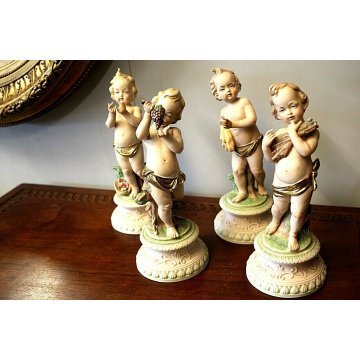 STATUETTE QUATTRO STAGIONI PUTTI CERAMICA BISCUIT CAPODIMONTE 26cm/h VINTAGE 900