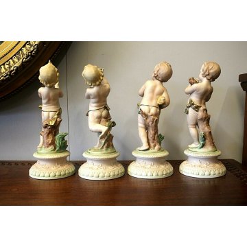 STATUETTE QUATTRO STAGIONI PUTTI CERAMICA BISCUIT CAPODIMONTE 26cm/h VINTAGE 900