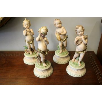 STATUETTE QUATTRO STAGIONI PUTTI CERAMICA BISCUIT CAPODIMONTE 26cm/h VINTAGE 900