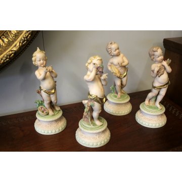 STATUETTE QUATTRO STAGIONI PUTTI CERAMICA BISCUIT CAPODIMONTE 26cm/h VINTAGE 900