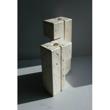 COPPIA PORTA FIORI CANDELE SCULTURA TRAVERTINO FRA.LLI Mannelli MODERNISTA 60/70