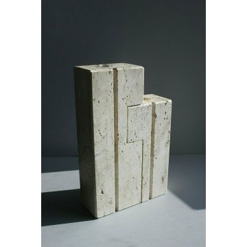 COPPIA PORTA FIORI CANDELE SCULTURA TRAVERTINO FRA.LLI Mannelli MODERNISTA 60/70