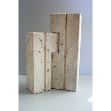 COPPIA PORTA FIORI CANDELE SCULTURA TRAVERTINO FRA.LLI Mannelli MODERNISTA 60/70