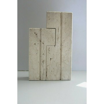 COPPIA PORTA FIORI CANDELE SCULTURA TRAVERTINO FRA.LLI Mannelli MODERNISTA 60/70