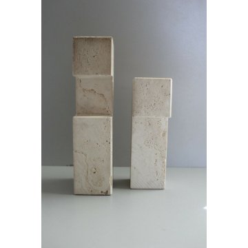 COPPIA PORTA FIORI CANDELE SCULTURA TRAVERTINO FRA.LLI Mannelli MODERNISTA 60/70