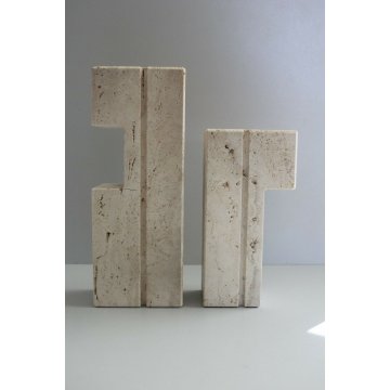 COPPIA PORTA FIORI CANDELE SCULTURA TRAVERTINO FRA.LLI Mannelli MODERNISTA 60/70