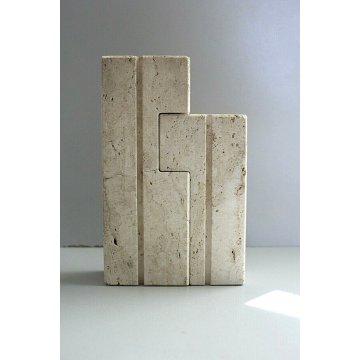 COPPIA PORTA FIORI CANDELE SCULTURA TRAVERTINO FRA.LLI Mannelli MODERNISTA 60/70