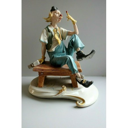 ANTICA SCULTURA CERAMICA BISCUIT Capodimonte Tosca CLOWN PAGLIAGCCIO MIDCENTURY