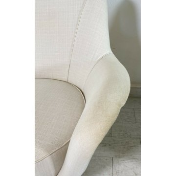 COPPIA POLTRONA DESIGN 1950s GAMBA OTTONE ARMCHAIR VINTAGE ANNI 50 STOFFA BIANCA