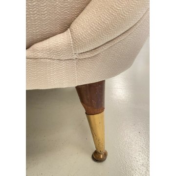 COPPIA POLTRONA DESIGN 1950s GAMBA OTTONE ARMCHAIR VINTAGE ANNI 50 STOFFA BIANCA