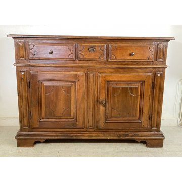 ANTICA CREDENZA PIEMONTESE LEGNO NOCE PATINA ORIGINALE MADIA EPOCA 1800 CASSETTI