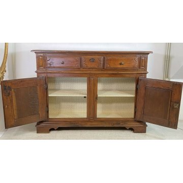 ANTICA CREDENZA PIEMONTESE LEGNO NOCE PATINA ORIGINALE MADIA EPOCA 1800 CASSETTI