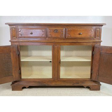 ANTICA CREDENZA PIEMONTESE LEGNO NOCE PATINA ORIGINALE MADIA EPOCA 1800 CASSETTI