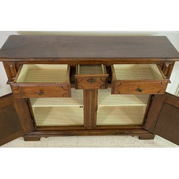 ANTICA CREDENZA PIEMONTESE LEGNO NOCE PATINA ORIGINALE MADIA EPOCA 1800 CASSETTI