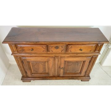 ANTICA CREDENZA PIEMONTESE LEGNO NOCE PATINA ORIGINALE MADIA EPOCA 1800 CASSETTI