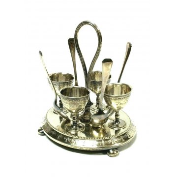 ANTICO SET PORTA UOVO Christofle Silverplated LIBERTY PER 4 UOVA FRANCE PUNZONI 