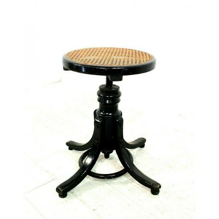 SGABELLO GIREVOLE DA PIANOFORTE STILE THONET ALTEZZA REGOLABILE LEGNO PAGLIA   