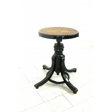 SGABELLO GIREVOLE DA PIANOFORTE STILE THONET ALTEZZA REGOLABILE LEGNO PAGLIA