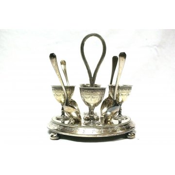 ANTICO SET PORTA UOVO Christofle Silverplated LIBERTY PER 4 UOVA FRANCE PUNZONI 