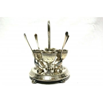 ANTICO SET PORTA UOVO Christofle Silverplated LIBERTY PER 4 UOVA FRANCE PUNZONI 