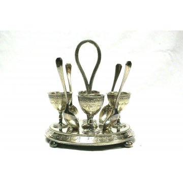 ANTICO SET PORTA UOVO Christofle Silverplated LIBERTY PER 4 UOVA FRANCE PUNZONI 