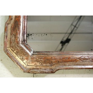 ANTICO SPECCHIO PARETE SPECCHIERA VASSOIO ARGENTATO DECORO BULINO MIRROR  '800