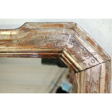 ANTICO SPECCHIO PARETE SPECCHIERA VASSOIO ARGENTATO DECORO BULINO MIRROR  '800