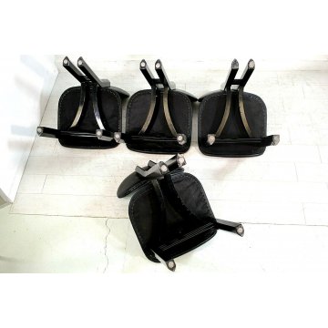 LOTTO 4 SEDIA DESIGN NELLO STILE Pierre Cardin ANNI '70 LEGNO PELLE TOTAL BLACK 