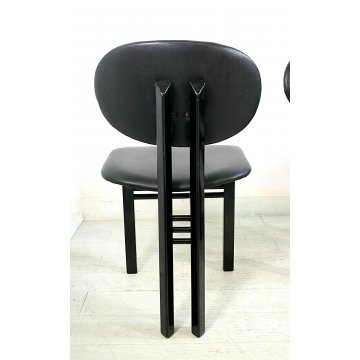 LOTTO 4 SEDIA DESIGN NELLO STILE Pierre Cardin ANNI '70 LEGNO PELLE TOTAL BLACK 