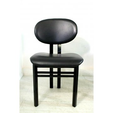 LOTTO 4 SEDIA DESIGN NELLO STILE Pierre Cardin ANNI '70 LEGNO PELLE TOTAL BLACK 