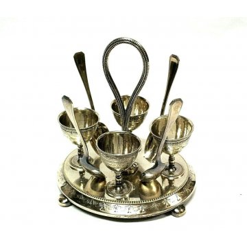 ANTICO SET PORTA UOVO Christofle Silverplated LIBERTY PER 4 UOVA FRANCE PUNZONI 