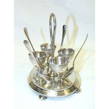 ANTICO SET PORTA UOVO Christofle Silverplated LIBERTY PER 4 UOVA FRANCE PUNZONI 