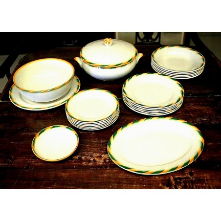 ANTICO SET PIATTI 21Pz CERAMICA Galvani PORDENONE DECORO FUTURISTA VERDE ARANCIO