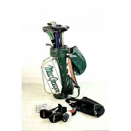 SACCA GOLF Mc Gregor + SET MAZZE VINTAGE BAG STAFF TOUR CART TROLLEY WITH IRONS 