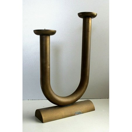 ANTICO CANDELIERE ART DECO' OTTONE MODERNISTA 2 LUMI PORTA CANDELE CANDLESTICK