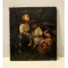 ANTICO DIPINTO OLIO RITRATTO BAMBINI POVERI ORFANELLI di GUERRA FRATELLO SORELLA