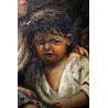 ANTICO DIPINTO OLIO RITRATTO BAMBINI POVERI ORFANELLI di GUERRA FRATELLO SORELLA