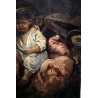 ANTICO DIPINTO OLIO RITRATTO BAMBINI POVERI ORFANELLI di GUERRA FRATELLO SORELLA