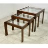 SET 3 TAVOLINI IMPILABILI VINTAGE LEGNO VETRO TABLE DESIGN MID CENTURY ANNI 70 