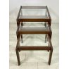 SET 3 TAVOLINI IMPILABILI VINTAGE LEGNO VETRO TABLE DESIGN MID CENTURY ANNI 70 