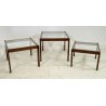 SET 3 TAVOLINI IMPILABILI VINTAGE LEGNO VETRO TABLE DESIGN MID CENTURY ANNI 70 