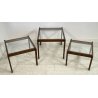 SET 3 TAVOLINI IMPILABILI VINTAGE LEGNO VETRO TABLE DESIGN MID CENTURY ANNI 70 