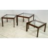 SET 3 TAVOLINI IMPILABILI VINTAGE LEGNO VETRO TABLE DESIGN MID CENTURY ANNI 70 